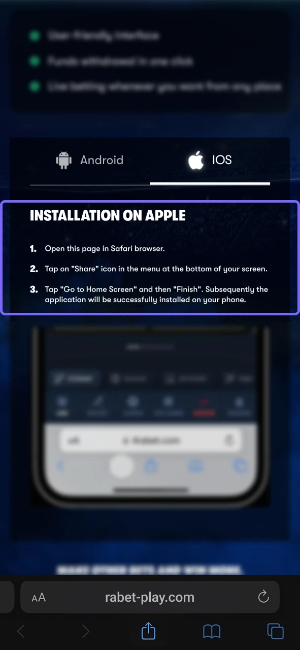 Plinko Game app page guides iOS users through adding the web app shortcut to their device.