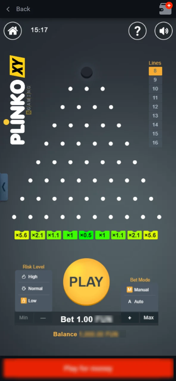 Use bonus money to place bets and start enjoying Plinko Game gameplay.