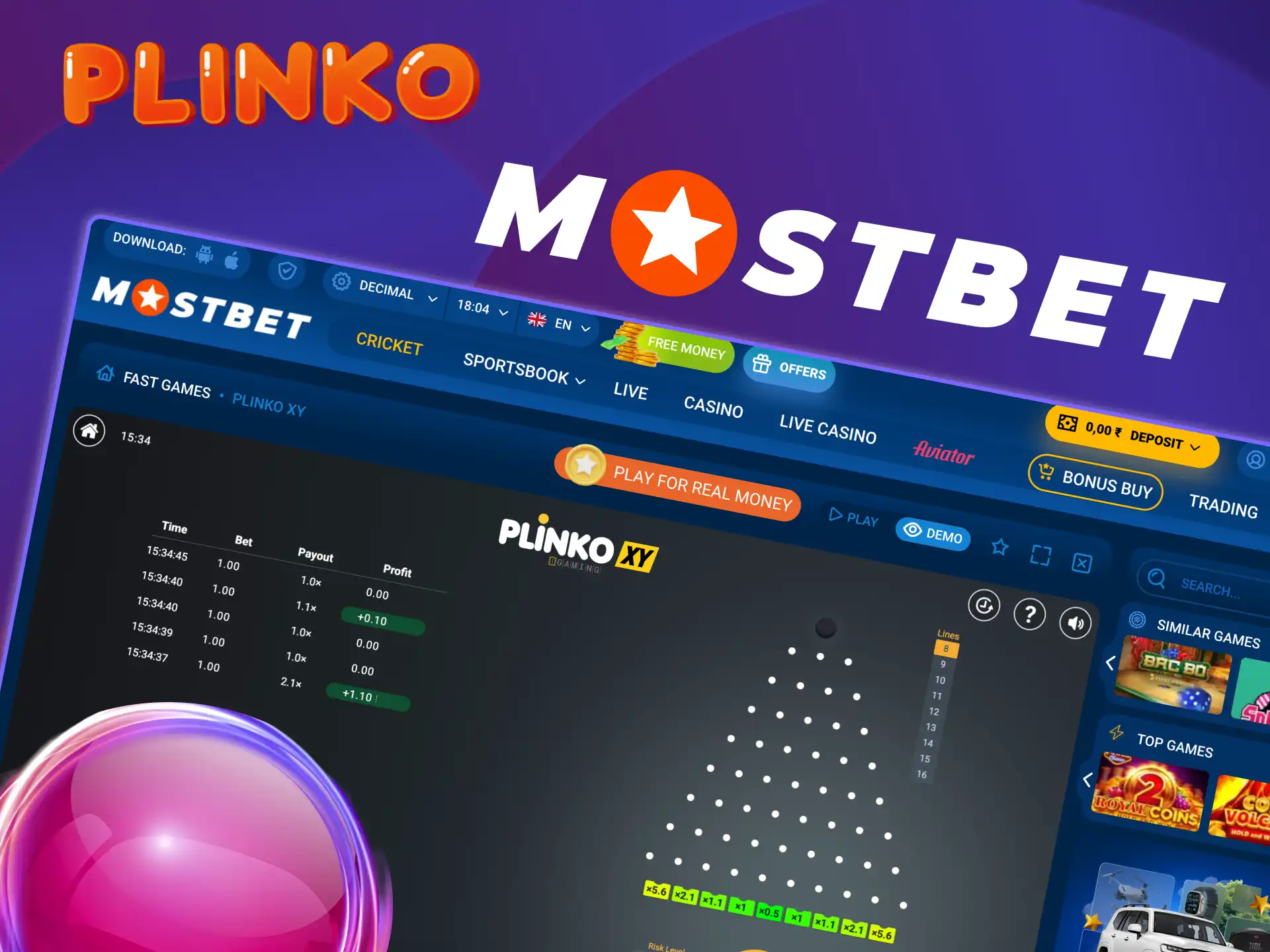 Mostbet platform with Plinko games, over 6,000 titles, and fast sign-up via phone or social media.