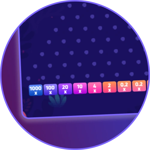 Plinko gameplay includes random ball drops that can land on multipliers up to 1,000x or more.