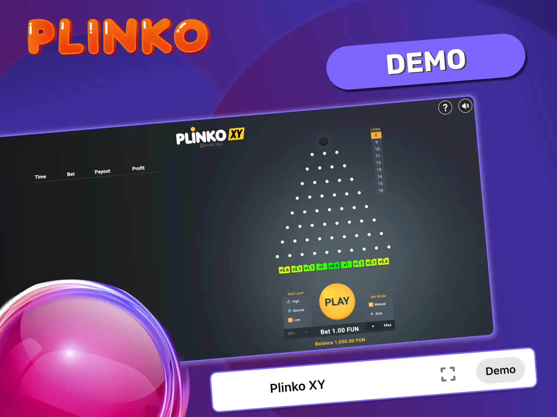 Plinko XY demo version lets you play without spending real money.