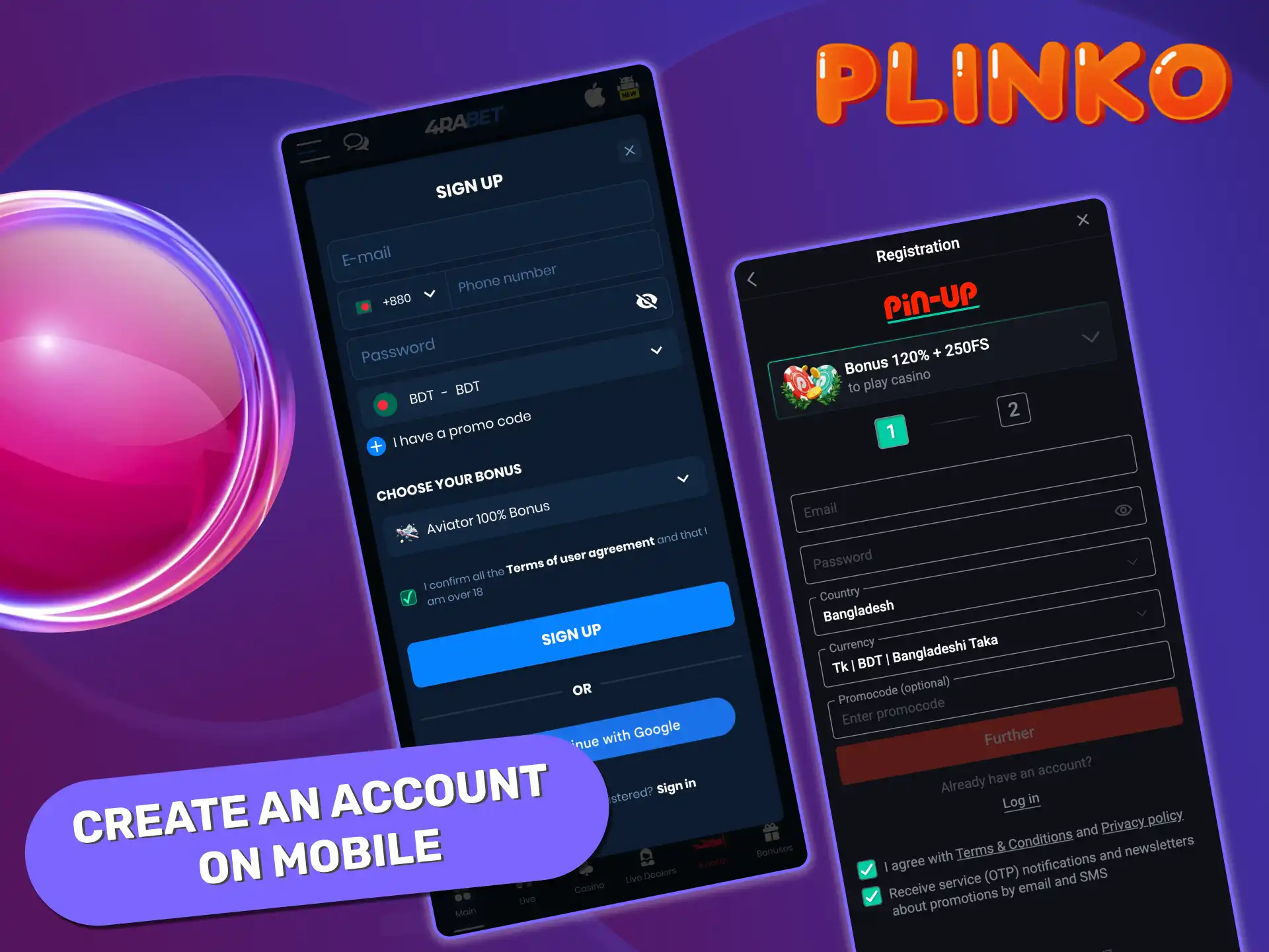 Register in the mobile app to start playing Plinko instantly on your phone.
