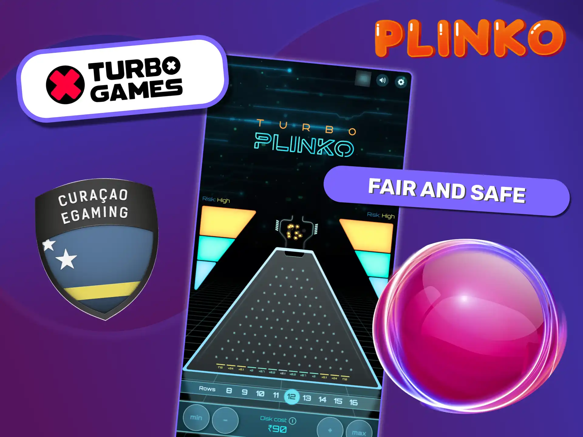 Turbo Plinko is fair and safe, powered by Turbo Games with Curacao license and provably fair system.