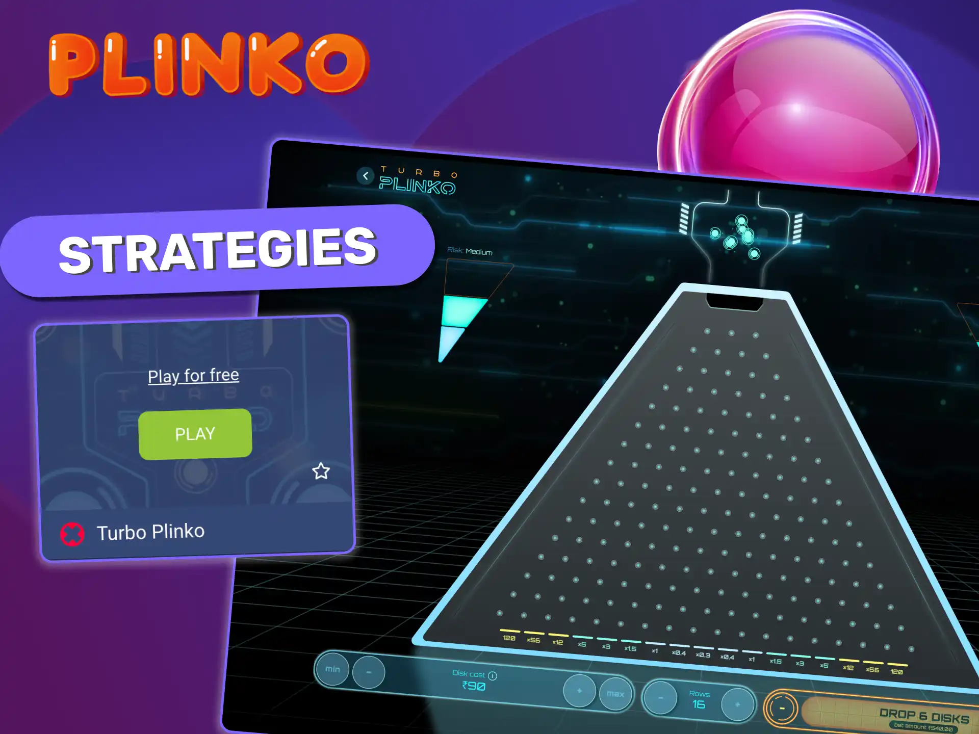 Start Turbo Plinko with demo and more lines for better multipliers.